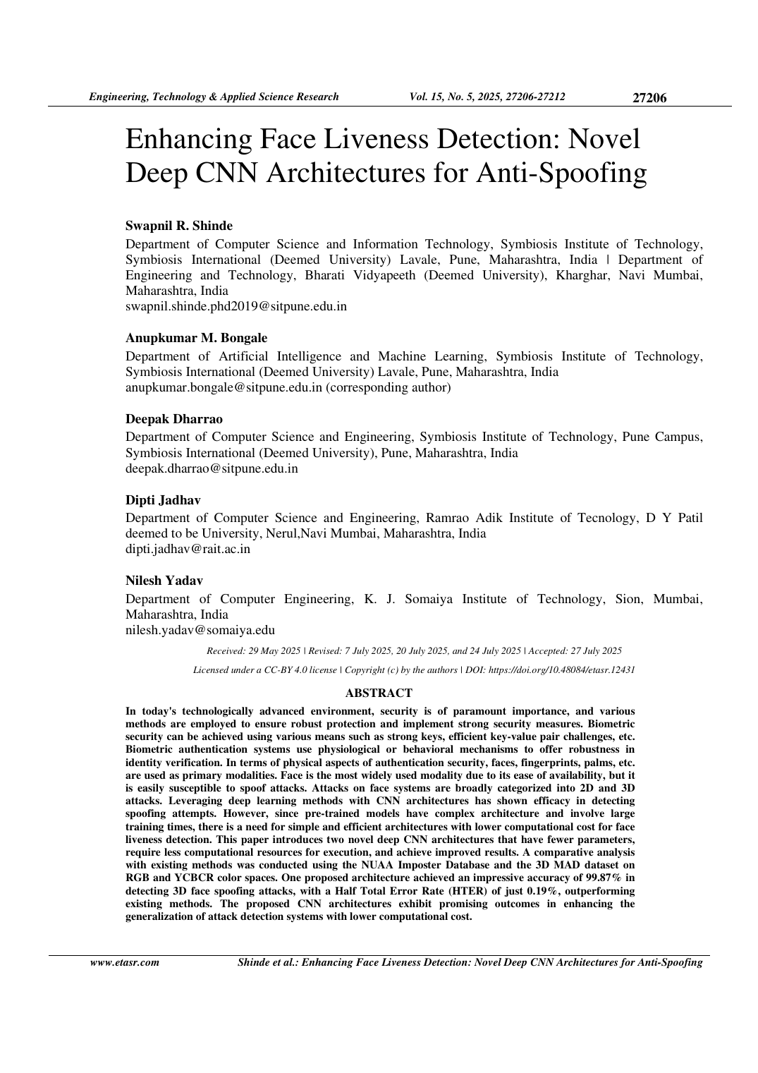 First page of the face liveness detection paper